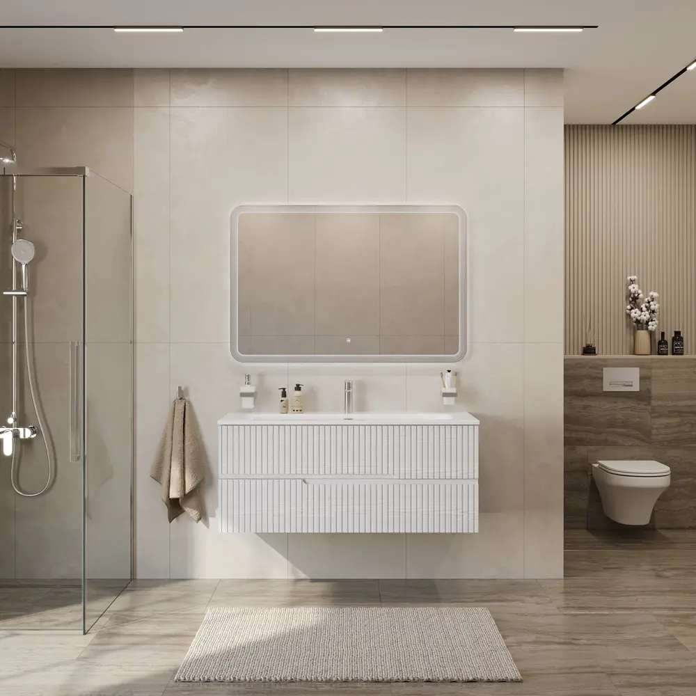 Фото Тумба под раковину универсальная Cezares DUET-N-1200-2C-SO-FBS-P 120см цвет ясень белый софт Фото Тумба под раковину универсальная Cezares DUET-N-1200-2C-SO-FBS-P 120см цвет ясень белый софт