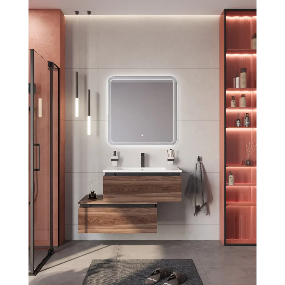 Фото 2 Тумба под раковину универсальная Cezares SLIDER-800-1C-PI-NA-P 76.6см цвет орех дымчатый