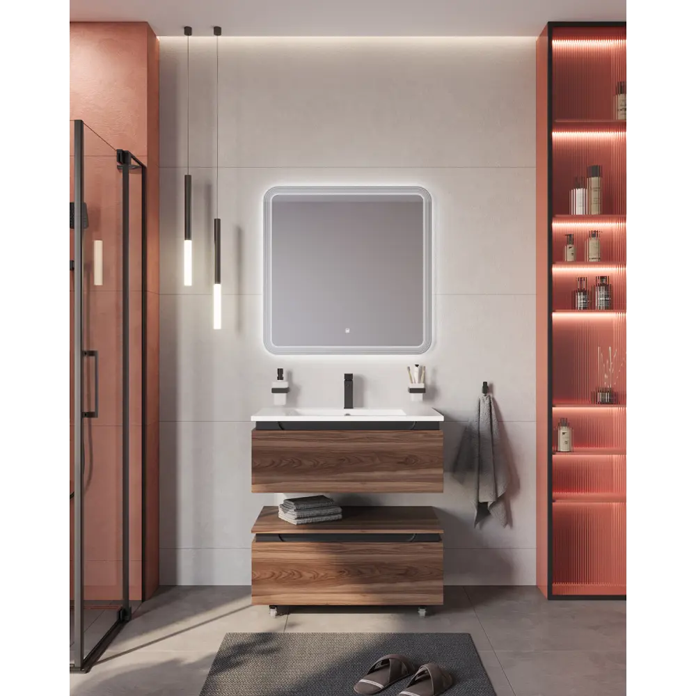 Фото Тумба под раковину универсальная Cezares SLIDER-800-1C-PI-NA-P 76.6см цвет орех дымчатый