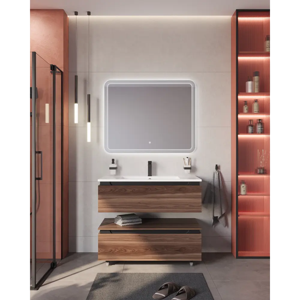 Фото Тумба под раковину универсальная Cezares SLIDER-1000-1C-PI-NA-P 96.6см цвет орех дымчатый