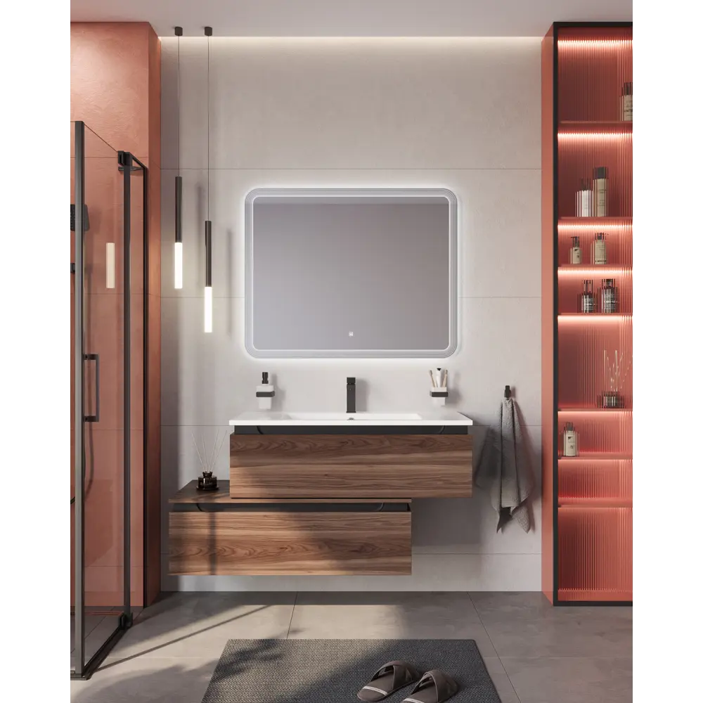 Фото 2 Тумба под раковину универсальная Cezares SLIDER-1000-1C-PI-NA-P 96.6см цвет орех дымчатый