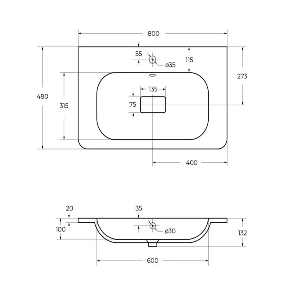 Фото 4 Раковина мебельная Cezares CZR-800/480-LV-MR-NV 80x48 см цвет белый Фото 4 Раковина мебельная Cezares CZR-800/480-LV-MR-NV 80x48 см цвет белый