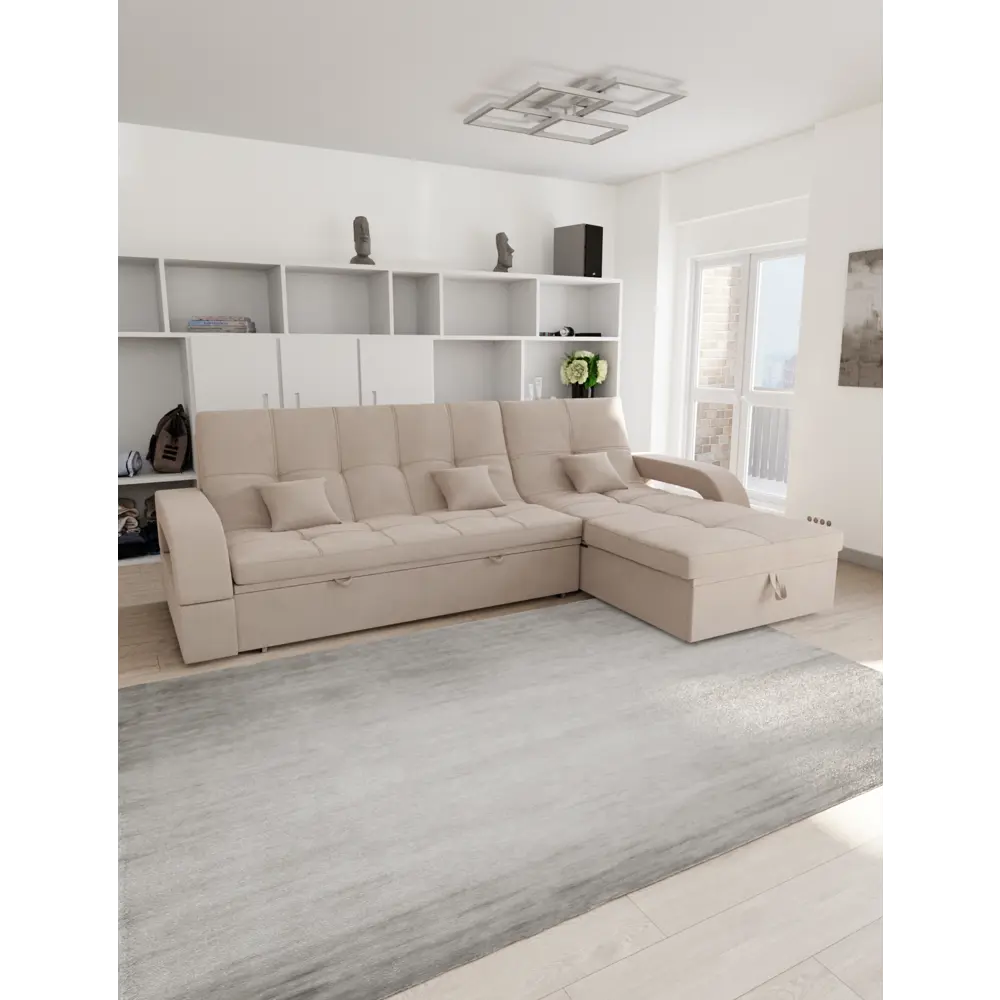 Фото Диван модульный Yorcom Майами-2 228x97x135 см велюр цвет бежевый Фото Диван модульный Yorcom Майами-2 228x97x135 см велюр цвет бежевый