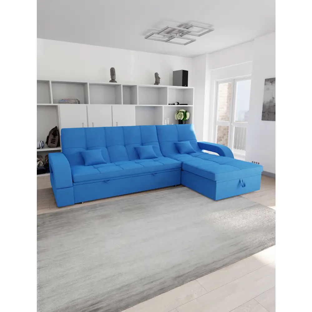 Фото Диван модульный Yorcom Майами-2 228x97x135 см велюр цвет васильковый Фото Диван модульный Yorcom Майами-2 228x97x135 см велюр цвет васильковый