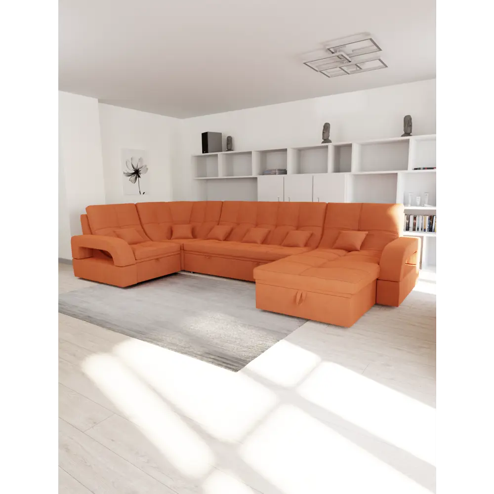 Фото Диван модульный Yorcom Майами-4 350x97x187 см велюр цвет оранжевый Фото Диван модульный Yorcom Майами-4 350x97x187 см велюр цвет оранжевый