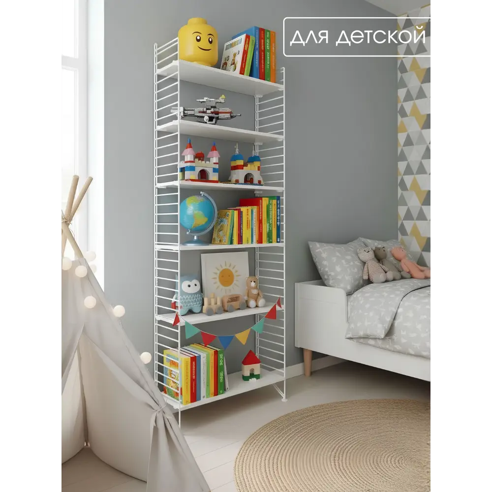 Фото 4 Стеллаж Scandi systems 6 полок 80x200x30 см ЛДСП цвет белый Фото 4 Стеллаж Scandi systems 6 полок 80x200x30 см ЛДСП цвет белый