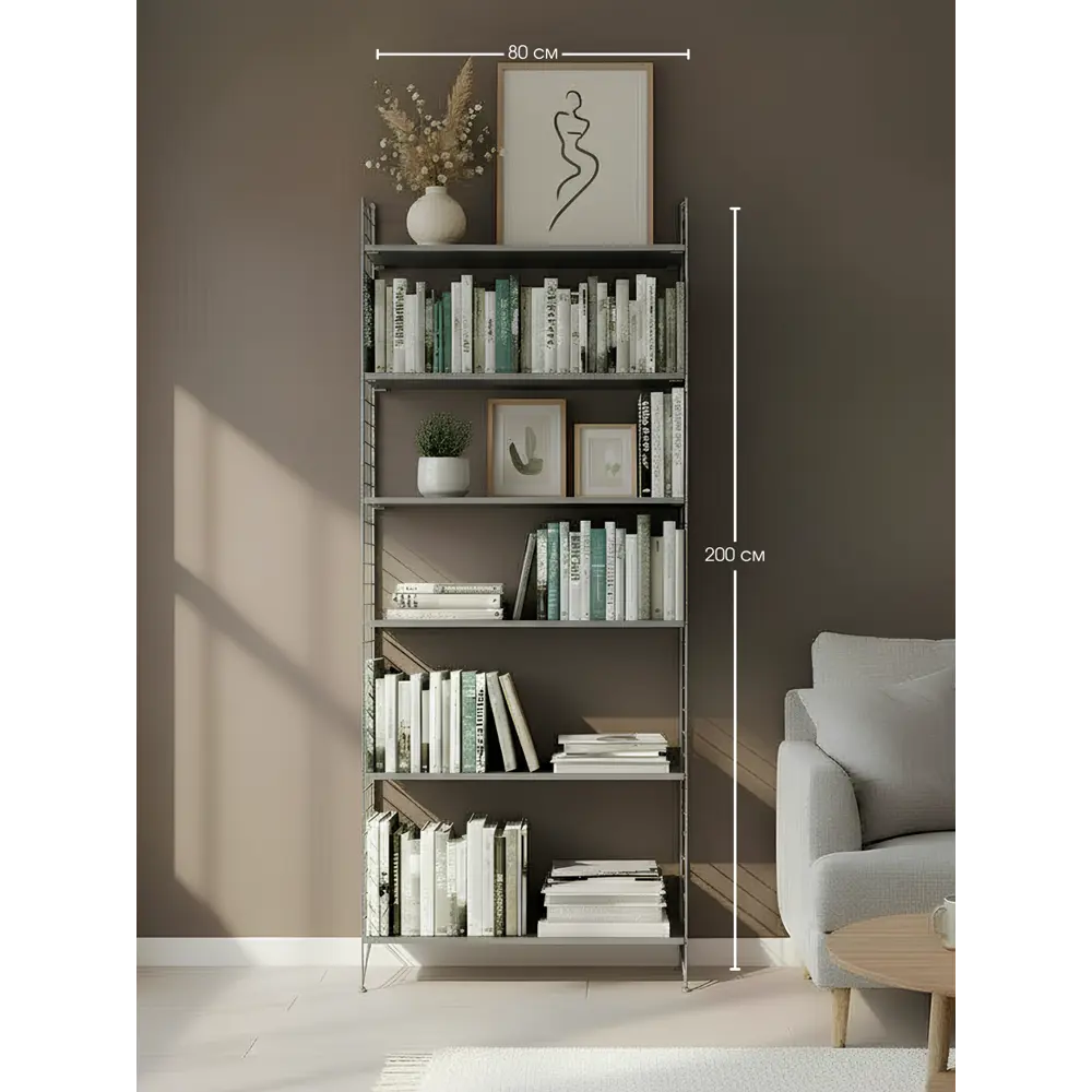 Фото 2 Стеллаж Scandi systems 6 полок 80x200x30 см ЛДСП цвет серый Фото 2 Стеллаж Scandi systems 6 полок 80x200x30 см ЛДСП цвет серый