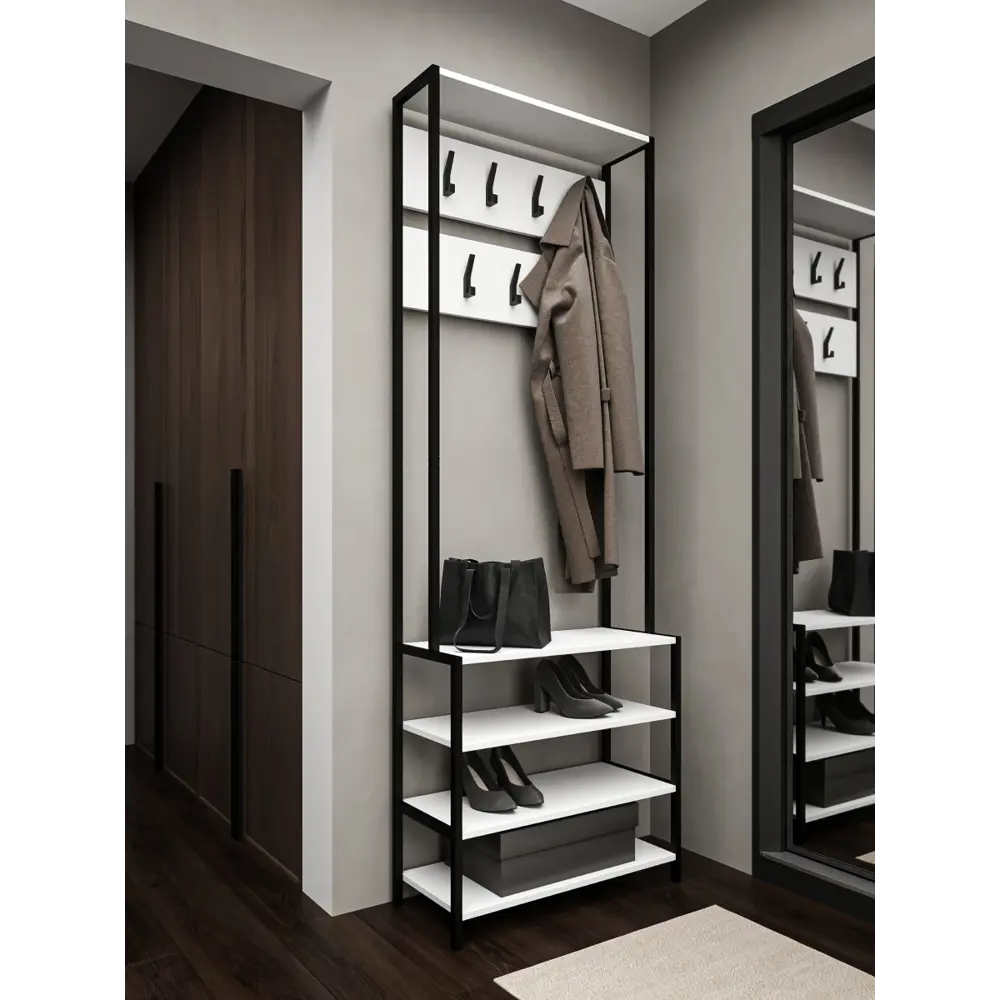 Фото Вешалка напольная Loft 52 с полками под обувь 70x200x30 см ЛДСП цвет белый