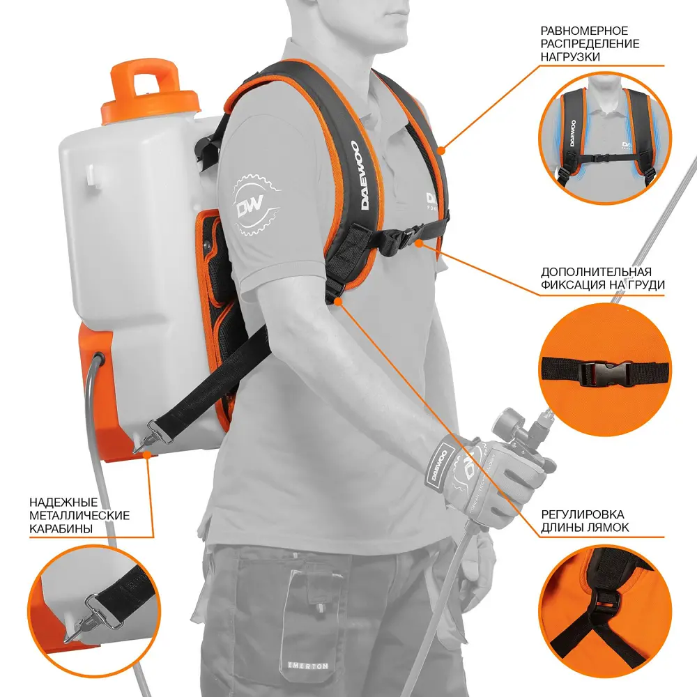 Фото 7 Опрыскиватель аккумуляторный ранцевый Daewoo DSA 1621Li SET 16 л 21 В АКБ и ЗУ в комплекте Фото 7 Опрыскиватель аккумуляторный ранцевый Daewoo DSA 1621Li SET 16 л 21 В АКБ и ЗУ в комплекте