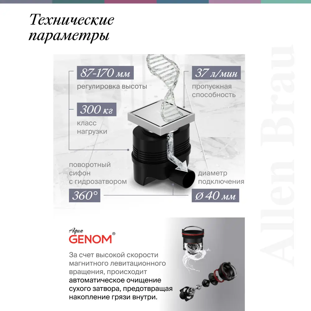 Фото 4 Душевой трап горизонтальный с поворотным механизмом Allen brau универсальный затвор 100x100 мм 00347403 Фото 4 Душевой трап горизонтальный с поворотным механизмом Allen brau универсальный затвор 100x100 мм 00347403