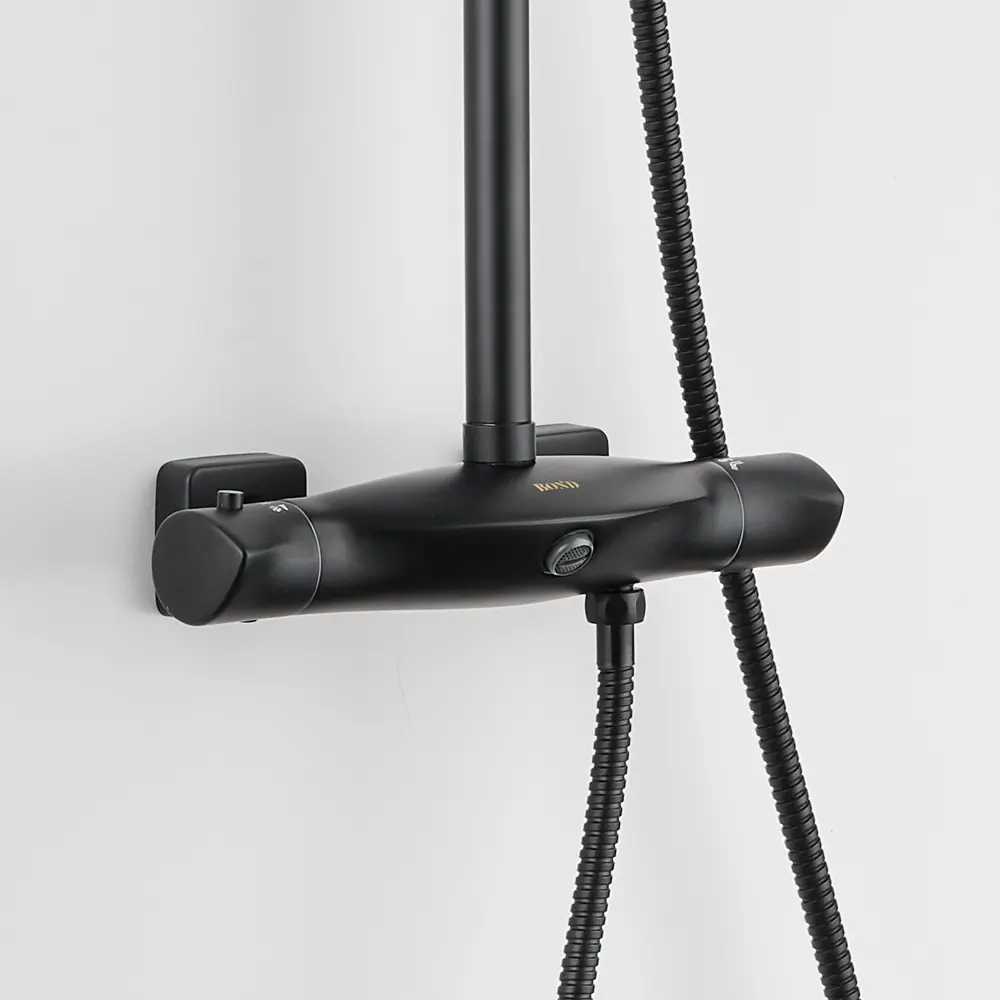 Фото 2 Душевая система BOND B07-9488 с термостатом, тропическим душем и смесителем с изливом цвет черный