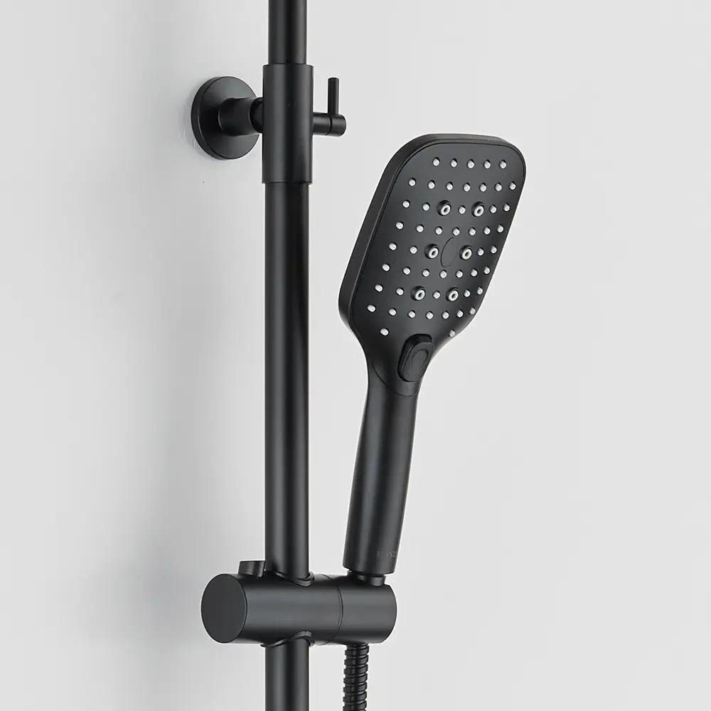 Фото 5 Душевая система BOND B07-9488 с термостатом, тропическим душем и смесителем с изливом цвет черный