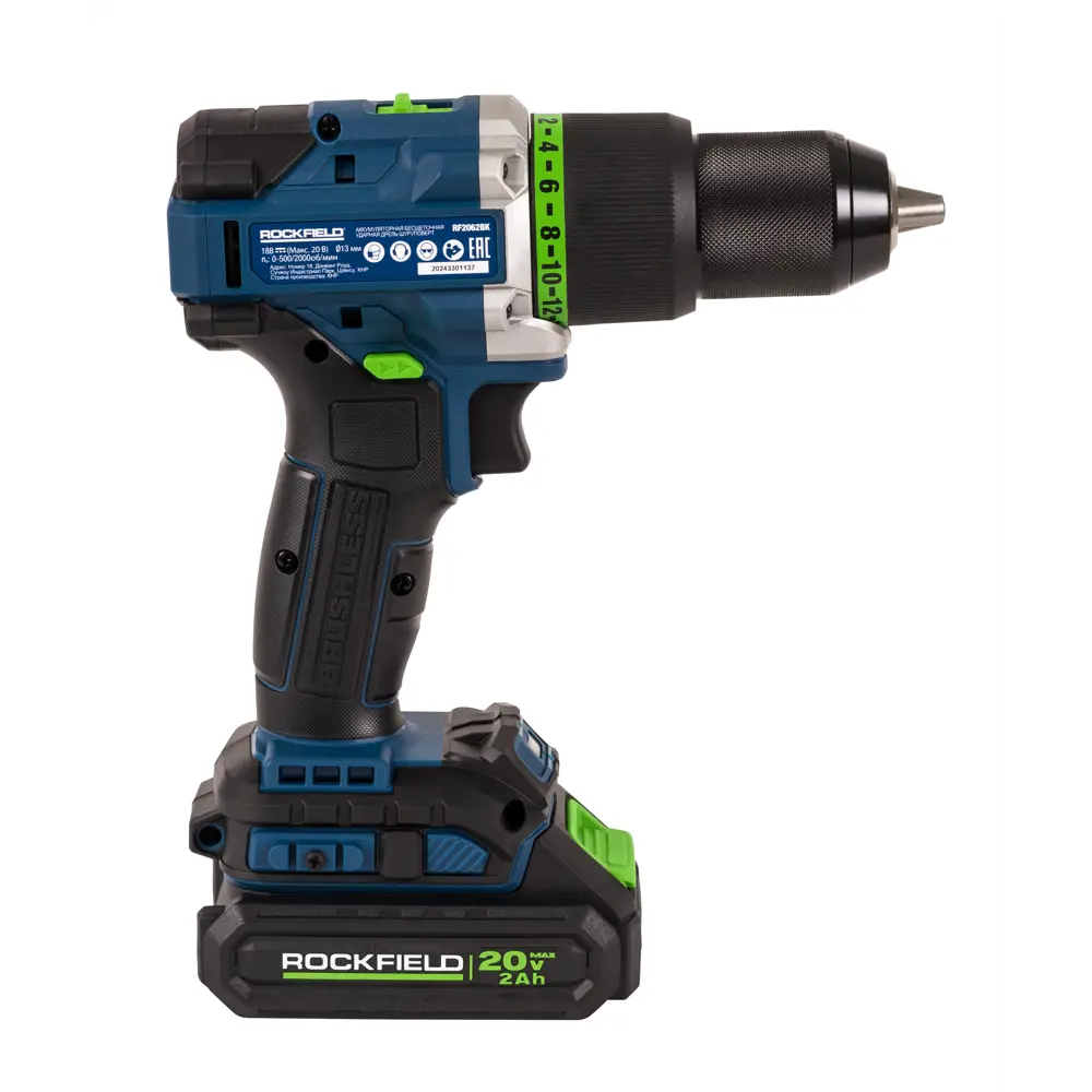 Фото 7 Дрель-шуруповерт аккумуляторная ударная бесщеточная Rockfield RF2062BK, 20 В Li-ion 2x2 Ач Фото 7 Дрель-шуруповерт аккумуляторная ударная бесщеточная Rockfield RF2062BK, 20 В Li-ion 2x2 Ач