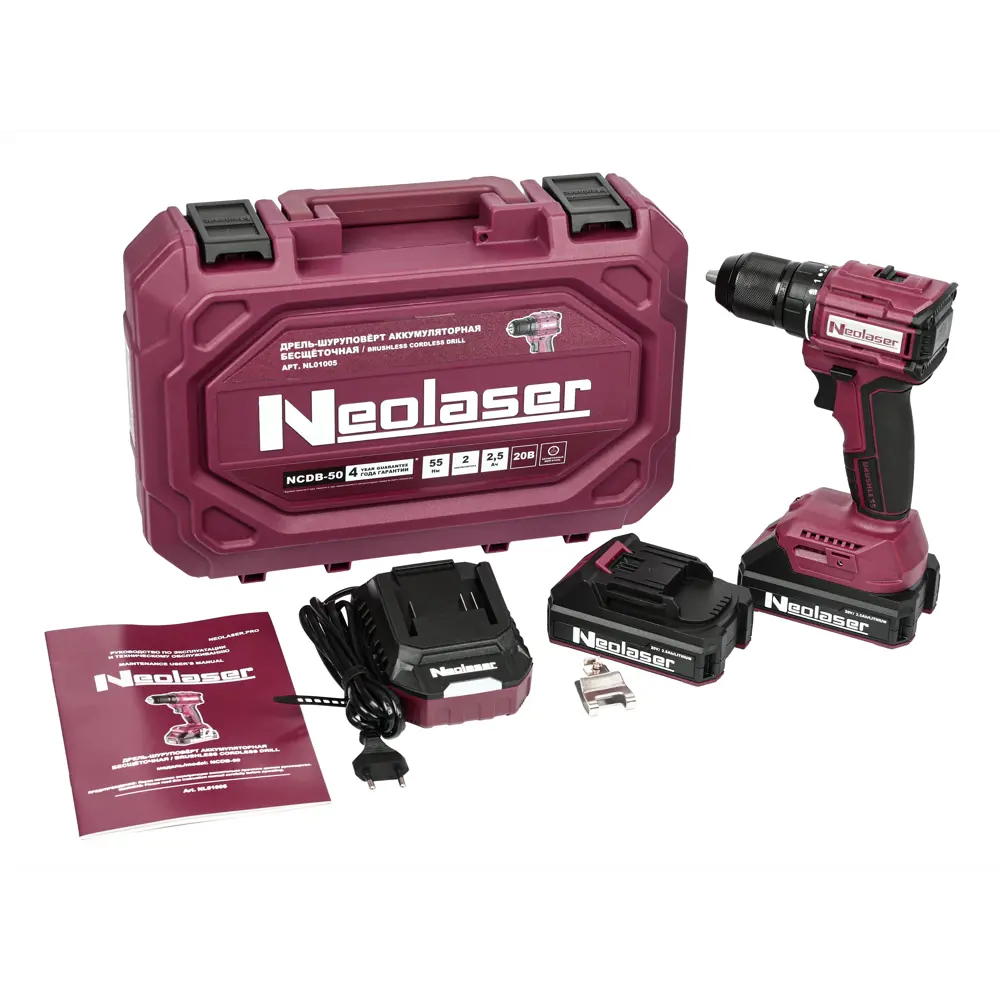 Фото 2 Дрель-шуруповерт аккумуляторная бесщеточная Neolaser NCDB-50, 20 В Li-ion 2x2.5 Ач Фото 2 Дрель-шуруповерт аккумуляторная бесщеточная Neolaser NCDB-50, 20 В Li-ion 2x2.5 Ач