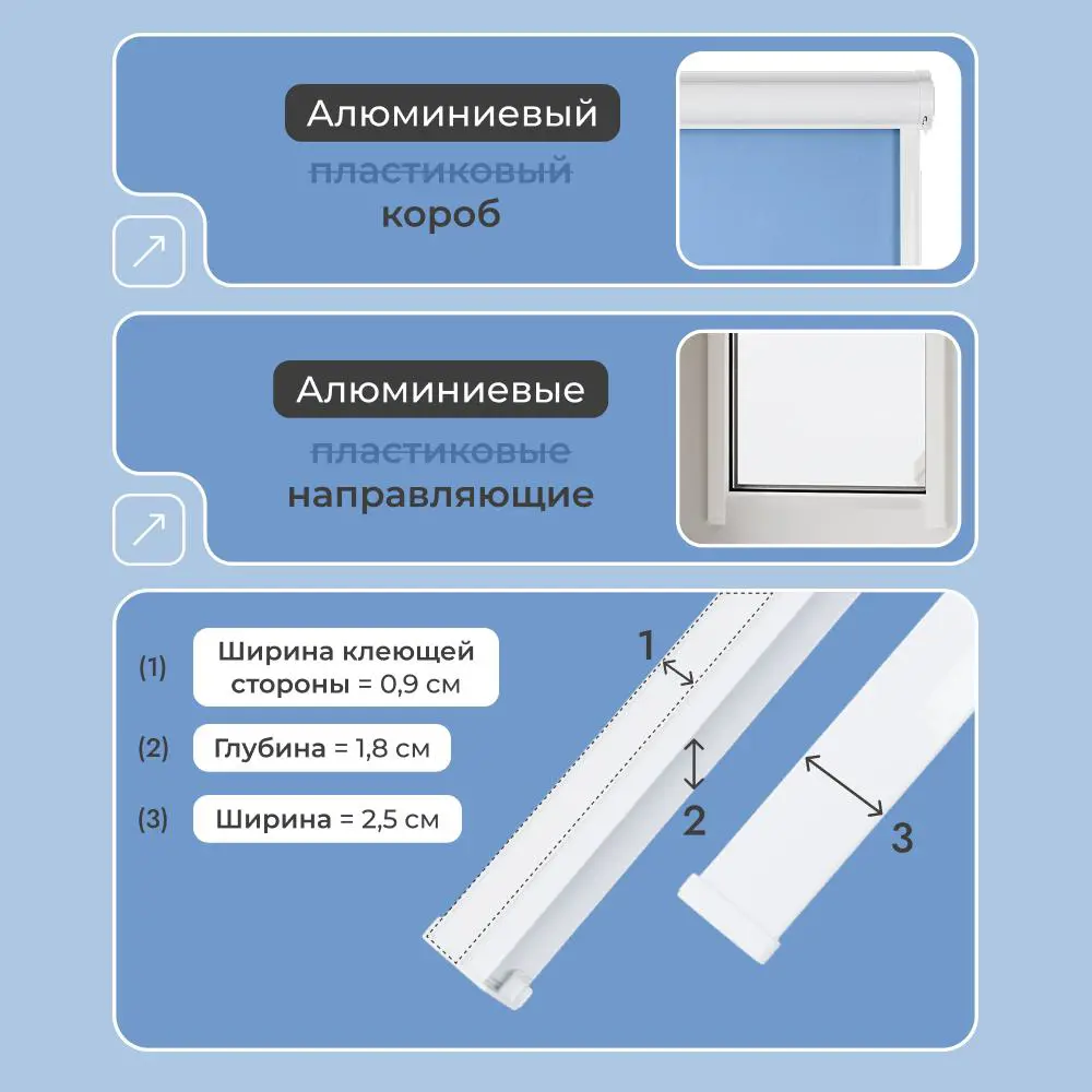 Фото 8 Рулонная штора блэкаут Унистайл Rkrblgol040140, 40x140 см, цвет голубой