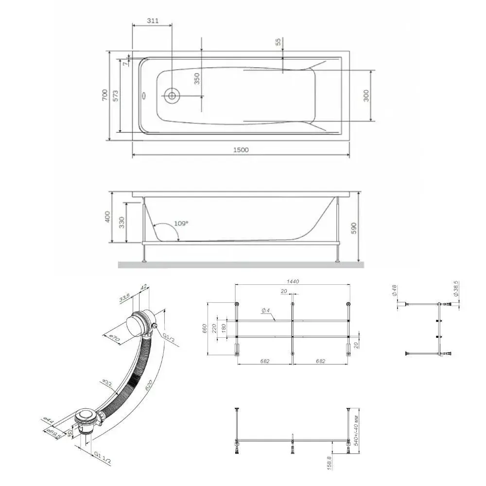Фото 7 Ванна Am.pm Snap акриловая 150x70 см цвет белый Фото 7 Ванна Am.pm Snap акриловая 150x70 см цвет белый
