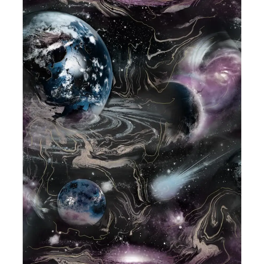 Фото 2 Обои виниловые Саратовские обои Планета Еврокомфорт 0.53 м цвет черный;синий;фиолетовый;золотой (планета 251-06) Планета 251-06