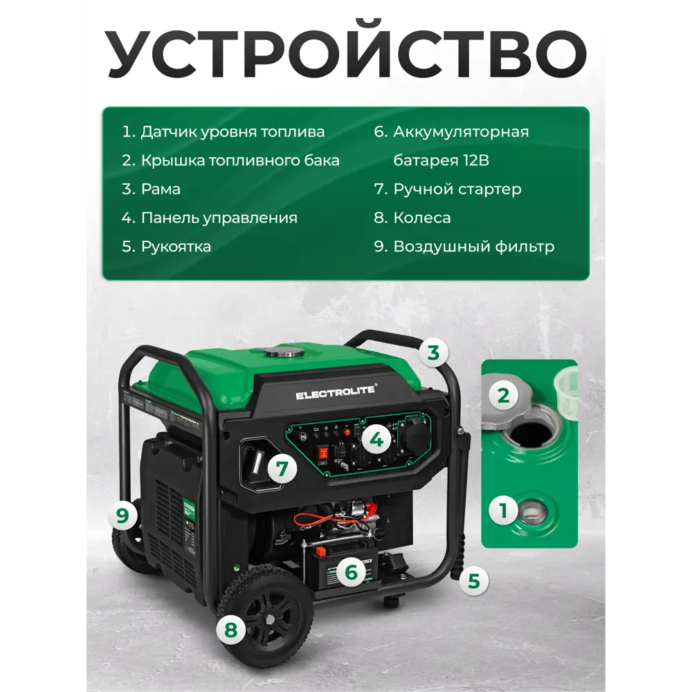 Фото 9 Генератор бензиновый Electrolite EL 9000iE, 8.5 кВт