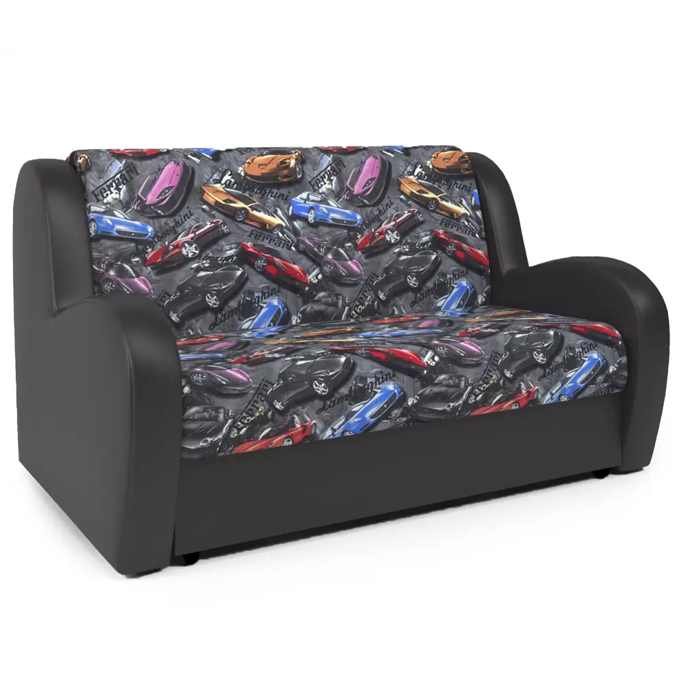 Фото Диван раскладной Гамма Барон 160x95x110 см велюр цвет шоколад/серый с машинками