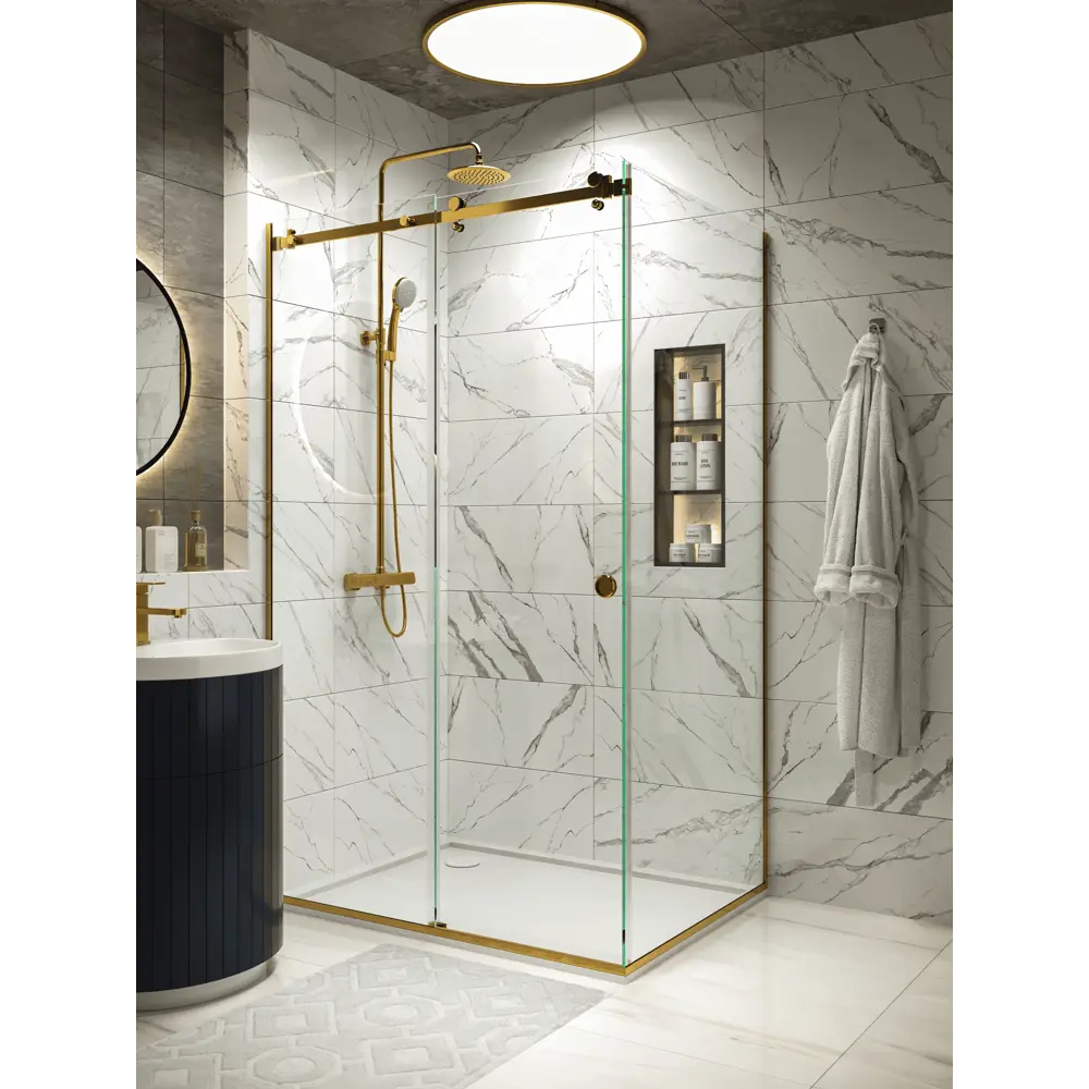 Фото 2 Душевой уголок H.A.G VISION VS 80x140см профиль золотой стекло прозрачное закаленное