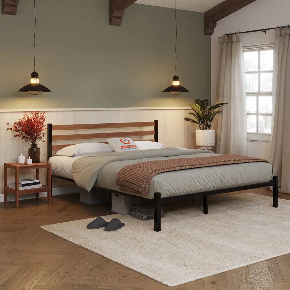 Фото 3 Кровать Домаклево st-160-ch-w-dub 160 x 85 x 206 см сталь цвет черный, дуб