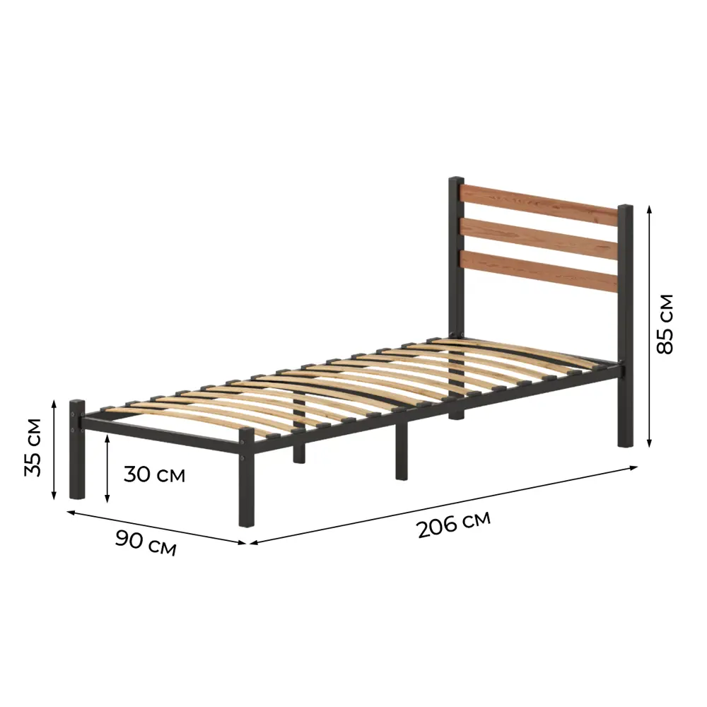 Фото 2 Кровать Домаклево st-90-ch-w-dub 90 x 85 x 206 см металл цвет черный, дуб