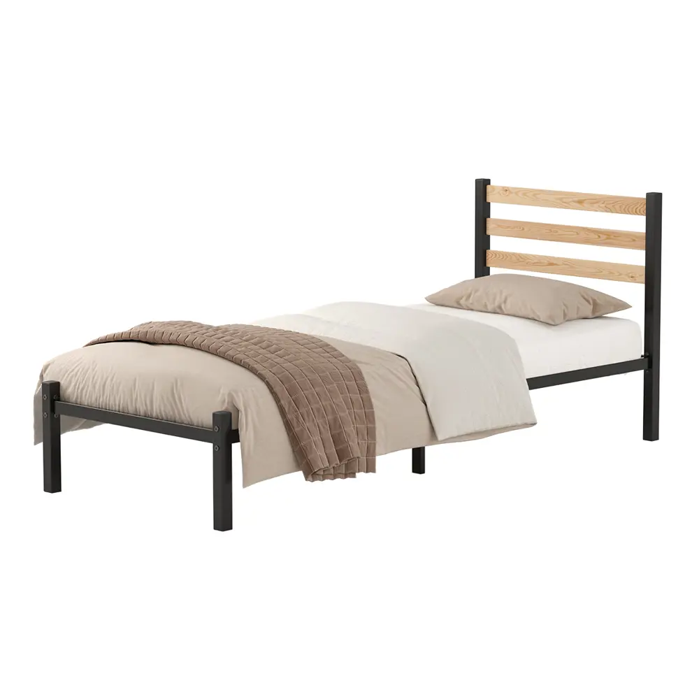 Фото Кровать Домаклево st-90-ch-w-natur 90 x 85 x 206 см металл цвет черный, натуральное дерево Фото Кровать Домаклево st-90-ch-w-natur 90 x 85 x 206 см металл цвет черный, натуральное дерево