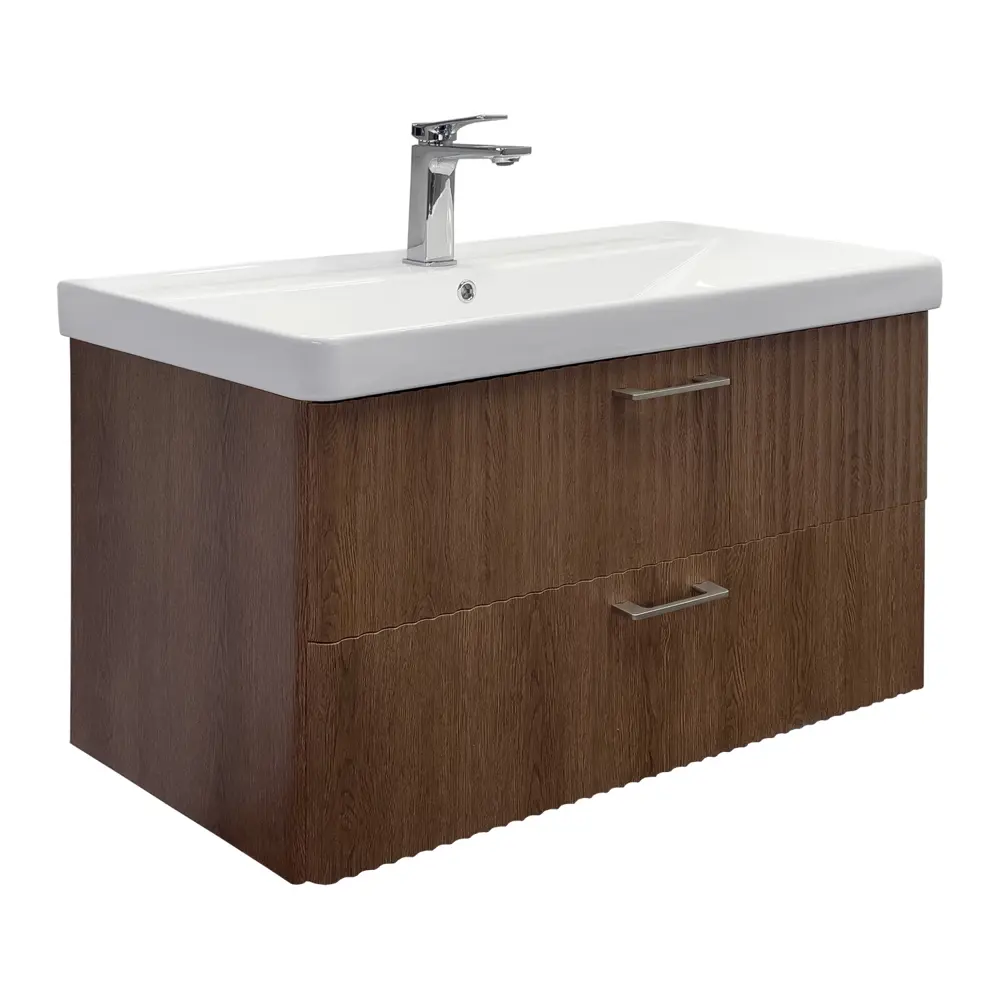 Фото 7 Тумба под раковину подвесная Comforty 00-00021037 90см с раковиной Comforty 4490 цвет Дуб темно-коричневый