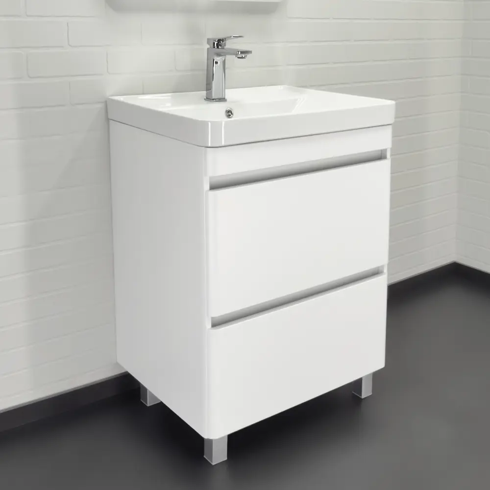 Фото Тумба под раковину напольная Comforty Валдай-60Н 61 см с раковиной Comforty 4460 цвет белый матовый