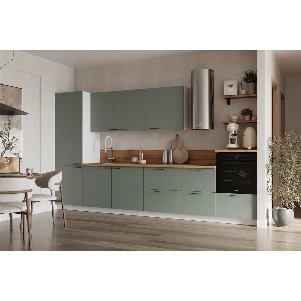 Фото Кухонный гарнитур Лизет Арника 00-00286167 360x240x60 см ЛДСП цвет зеленый Фото Кухонный гарнитур Лизет Арника 00-00286167 360x240x60 см ЛДСП цвет зеленый