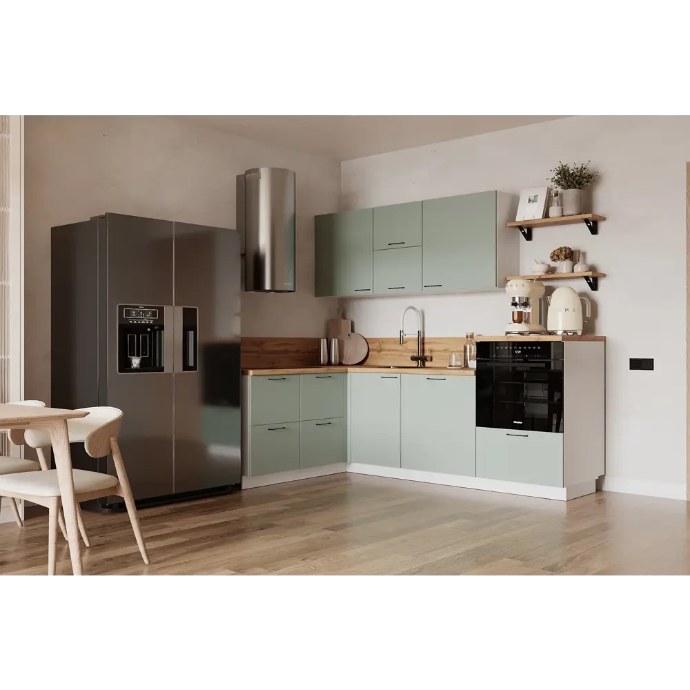 Фото Кухонный гарнитур Лизет Арника 00-00287771 375x240x60 см ЛДСП цвет зеленый Фото Кухонный гарнитур Лизет Арника 00-00287771 375x240x60 см ЛДСП цвет зеленый