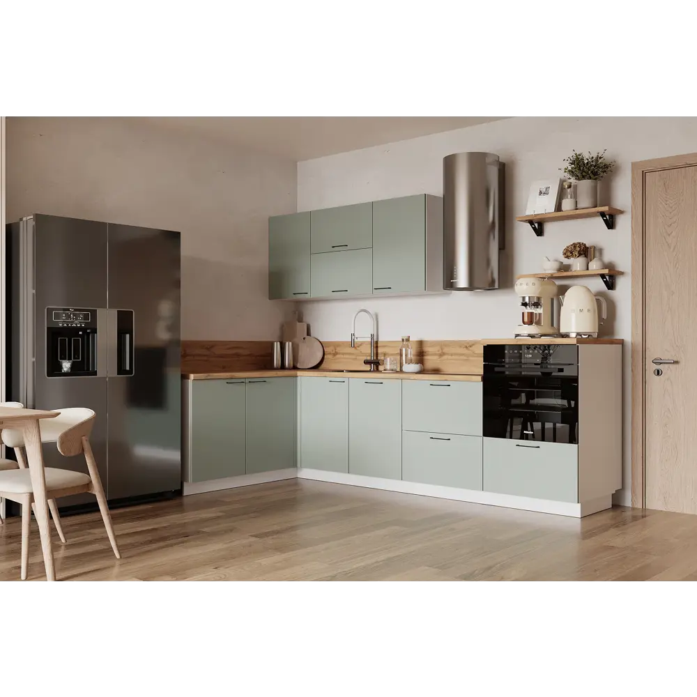 Фото Кухонный гарнитур Лизет Арника 00-00287780 420x240x60 см ЛДСП цвет зеленый Фото Кухонный гарнитур Лизет Арника 00-00287780 420x240x60 см ЛДСП цвет зеленый