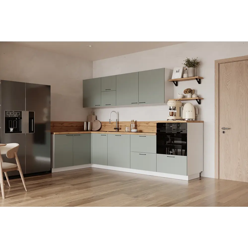 Фото Кухонный гарнитур Лизет Арника 00-00287782 435x240x60 см ЛДСП цвет зеленый Фото Кухонный гарнитур Лизет Арника 00-00287782 435x240x60 см ЛДСП цвет зеленый