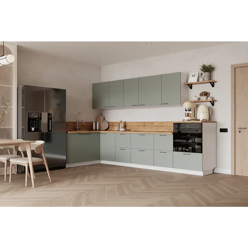 Фото Кухонный гарнитур Лизет Арника 00-00287788 465x240x60 см ЛДСП цвет зеленый Фото Кухонный гарнитур Лизет Арника 00-00287788 465x240x60 см ЛДСП цвет зеленый