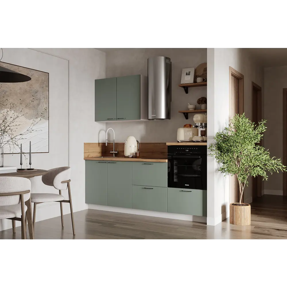 Фото Кухонный гарнитур Лизет Арника 00-00286122а 210x240x60 см ЛДСП цвет зеленый Фото Кухонный гарнитур Лизет Арника 00-00286122а 210x240x60 см ЛДСП цвет зеленый
