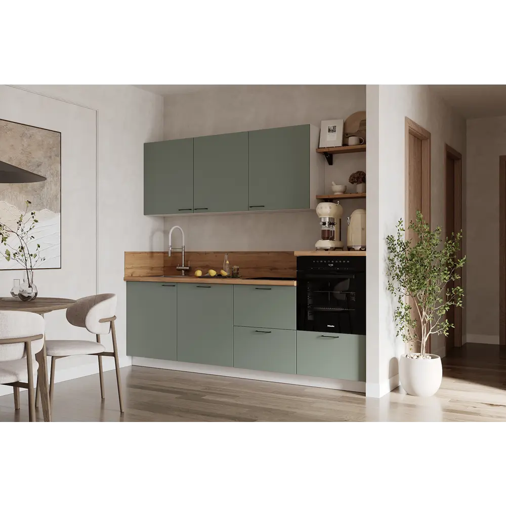 Фото Кухонный гарнитур Лизет Арника 00-00286124а 240x240x60 см ЛДСП цвет зеленый Фото Кухонный гарнитур Лизет Арника 00-00286124а 240x240x60 см ЛДСП цвет зеленый
