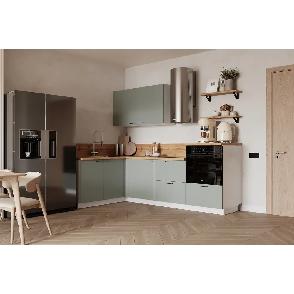 Фото Кухонный гарнитур Лизет Арника 00-00287778а 390x240x60 см ЛДСП цвет зеленый Фото Кухонный гарнитур Лизет Арника 00-00287778а 390x240x60 см ЛДСП цвет зеленый