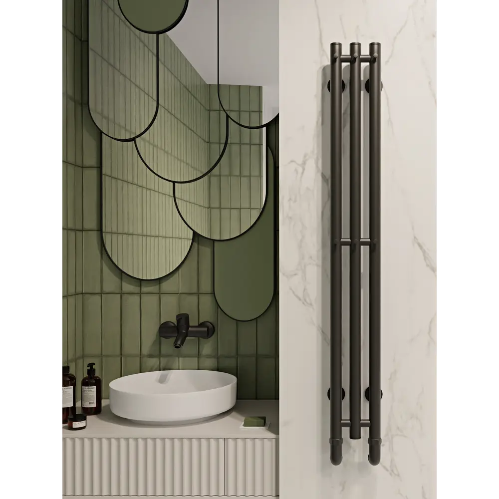 Фото 7 Полотенцесушитель водяной i-образный Myspace Aquario 1200x172 мм нижняя подводка нержавеющая сталь цвет черный Фото 7 Полотенцесушитель водяной i-образный Myspace Aquario 1200x172 мм нижняя подводка нержавеющая сталь цвет черный