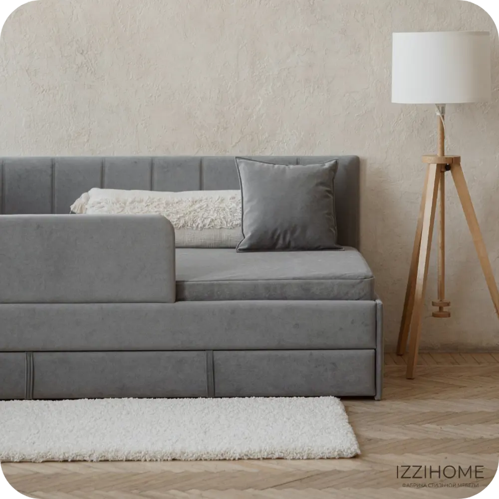 Фото 12 Детский диван-кровать Izzihome Dream line с ящиком и защитным бортиком без матраса 90x80x90 см ДСП цвет темно-серый Фото 12 Детский диван-кровать Izzihome Dream line с ящиком и защитным бортиком без матраса 90x80x90 см ДСП цвет темно-серый
