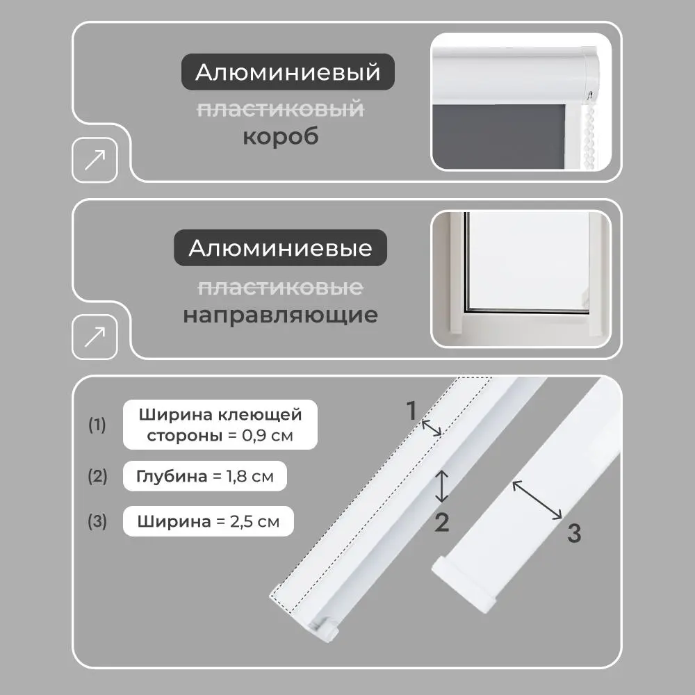 Фото 8 Рулонная штора блэкаут Унистайл RKRBLSER140175, 140x175 см, цвет серый