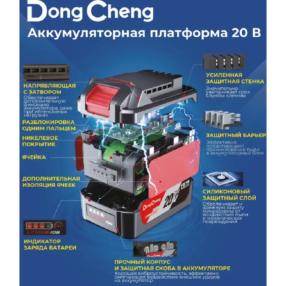 Фото 2 Перфоратор аккумуляторный бесщеточный SDS Plus DongCheng DCZC02-26, 20 В Li-Ion 2x4 Ач, 3.1 Дж