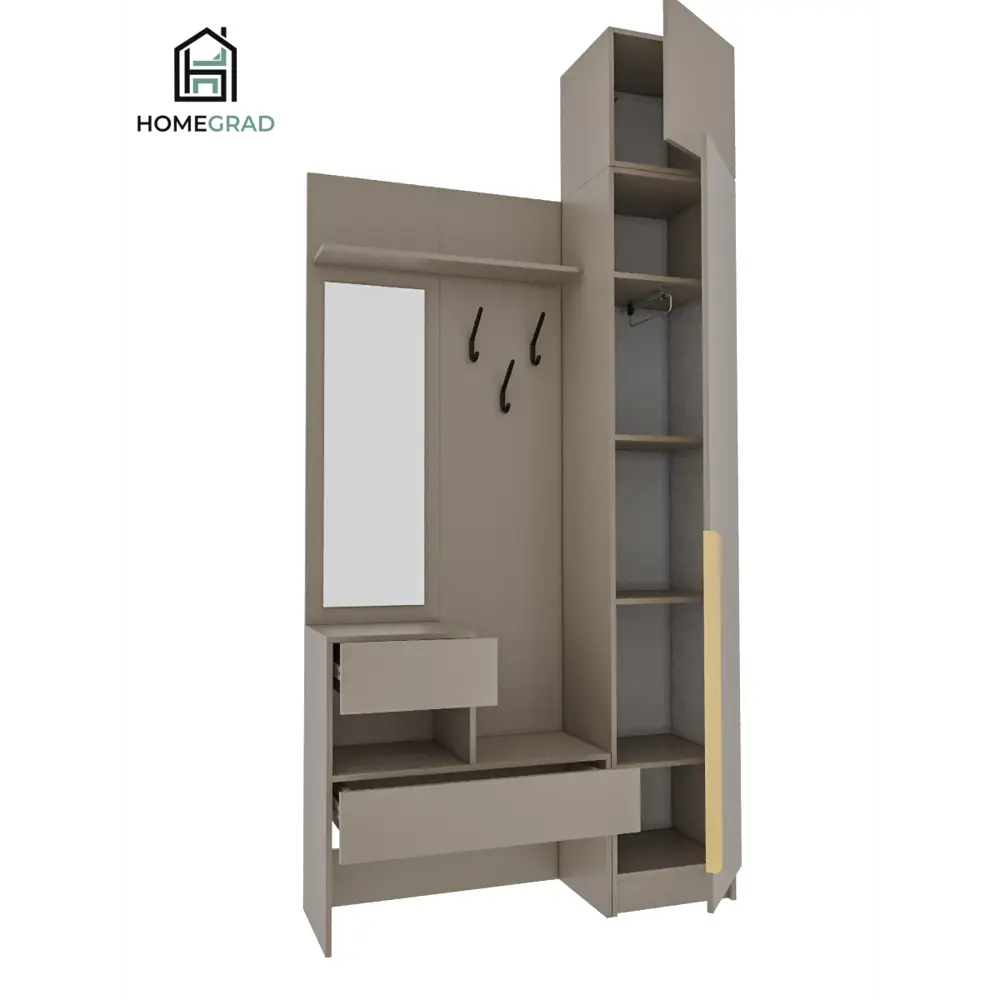 Фото 5 Комплект мебели для прихожей Homegrad Boston gold 120x250x35.3 см ЛДСП цвет бежевый Фото 5 Комплект мебели для прихожей Homegrad Boston gold 120x250x35.3 см ЛДСП цвет бежевый