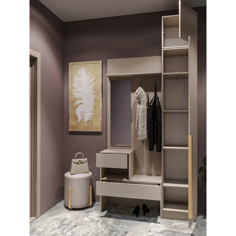 Фото 2 Комплект мебели для прихожей Homegrad Boston gold 120x250x35.3 см ЛДСП цвет бежевый Фото 2 Комплект мебели для прихожей Homegrad Boston gold 120x250x35.3 см ЛДСП цвет бежевый