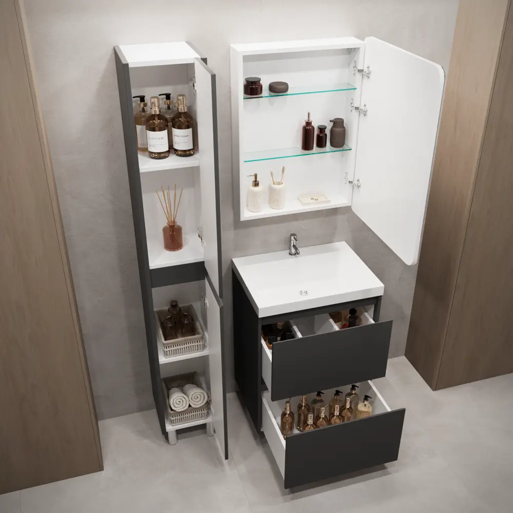 Фото 4 Тумба под раковину напольная Stella polar Борнео 60 SP-00001385 60см цвет графит матовый Фото 4 Тумба под раковину напольная Stella polar Борнео 60 SP-00001385 60см цвет графит матовый