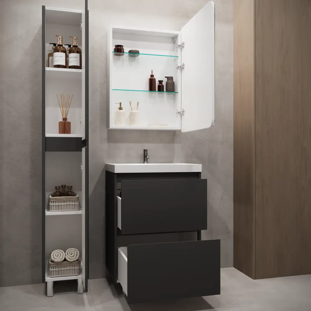 Фото 5 Тумба под раковину напольная Stella polar Борнео 60 SP-00001385 60см цвет графит матовый Фото 5 Тумба под раковину напольная Stella polar Борнео 60 SP-00001385 60см цвет графит матовый