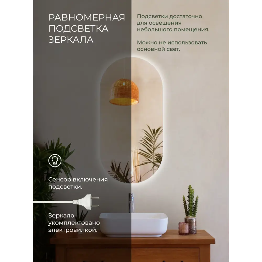 Фото 2 Зеркало для ванной Topline On TLON-60OVZE с подсветкой 60x100см