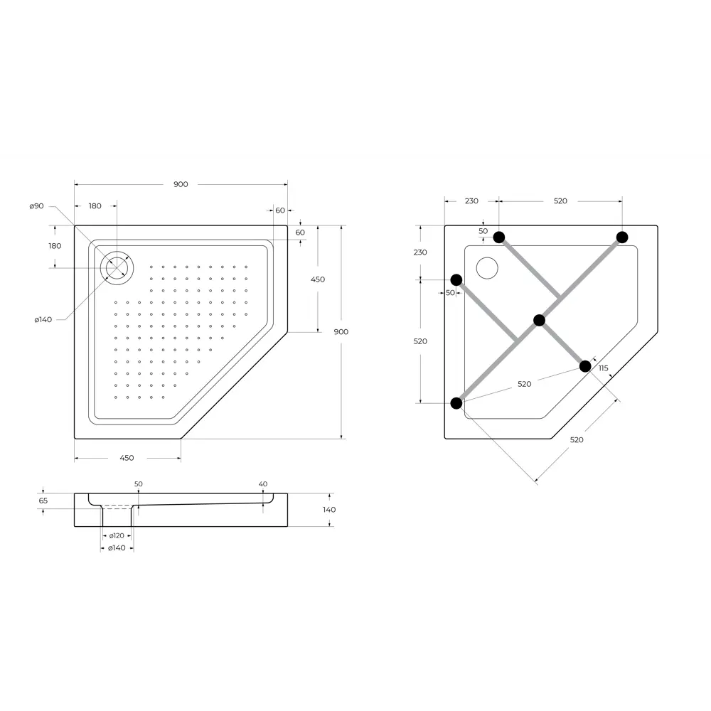 Фото 6 Душевой поддон Belbagno TRAY-BB-P-90-15-W пятиугольный акриловый 90x90см Фото 6 Душевой поддон Belbagno TRAY-BB-P-90-15-W пятиугольный акриловый 90x90см