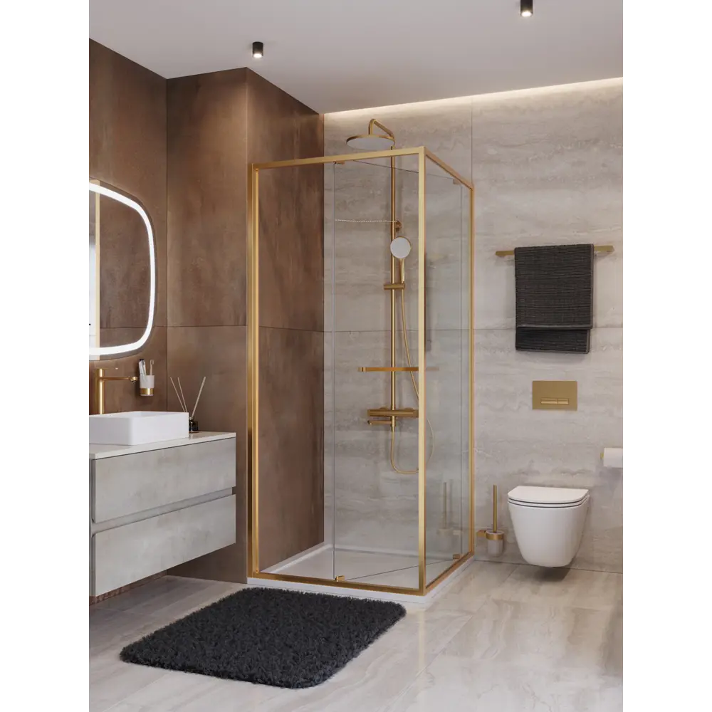Фото 2 Душевой уголок Cezares LUX LUX-A-FS-1-90-C-BORO квадратная 90x90см золото профиль эффект стекла прозрачный