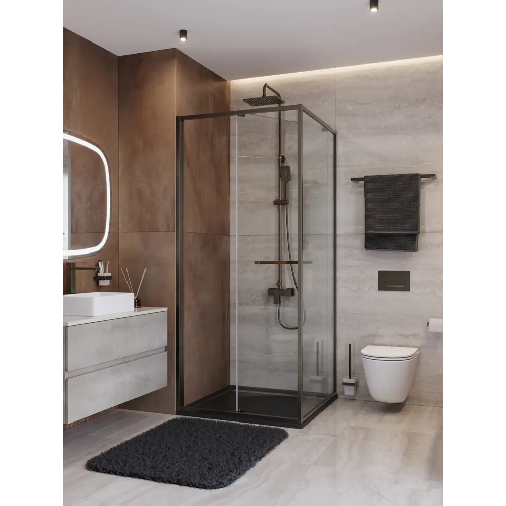 Фото 2 Душевой уголок Cezares LUX LUX-A-FS-1-90-C-GM квадратная 90x90см никелированный профиль эффект стекла прозрачный