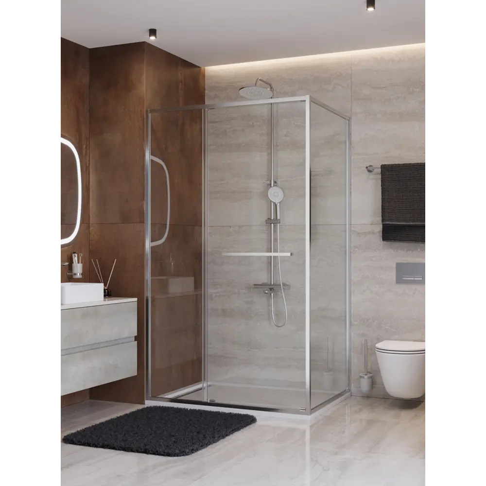 Фото Душевой уголок Cezares LUX LUX-AH-FS-11-120/80-C-CR прямоугольная 120x80см хромированный профиль эффект стекла прозрачный